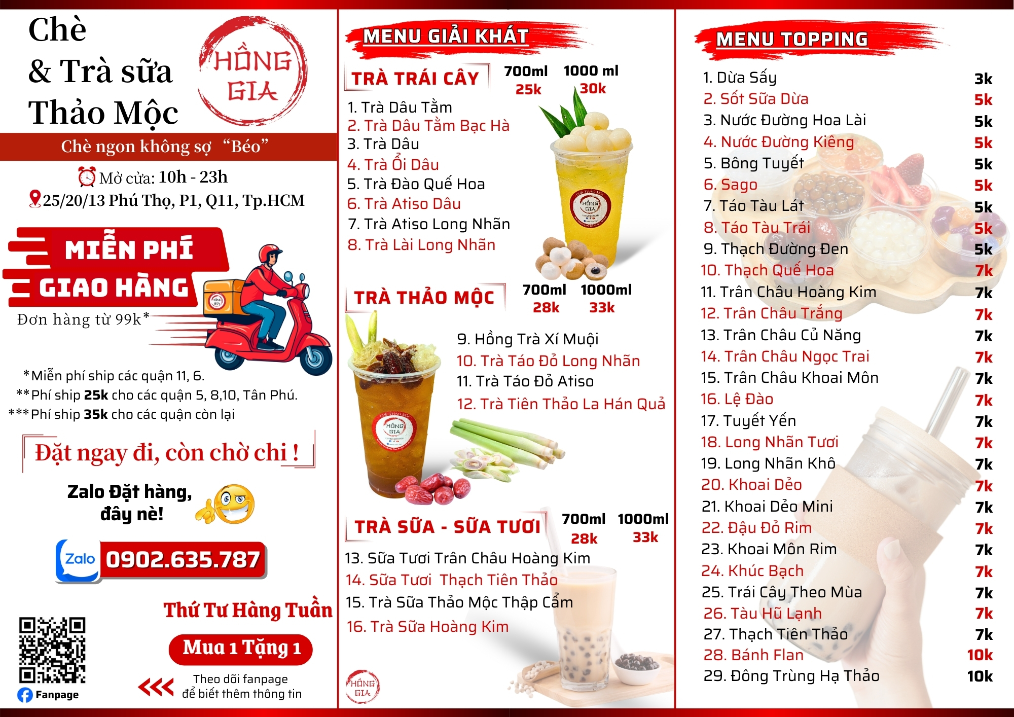 Menu chè Hồng Gia