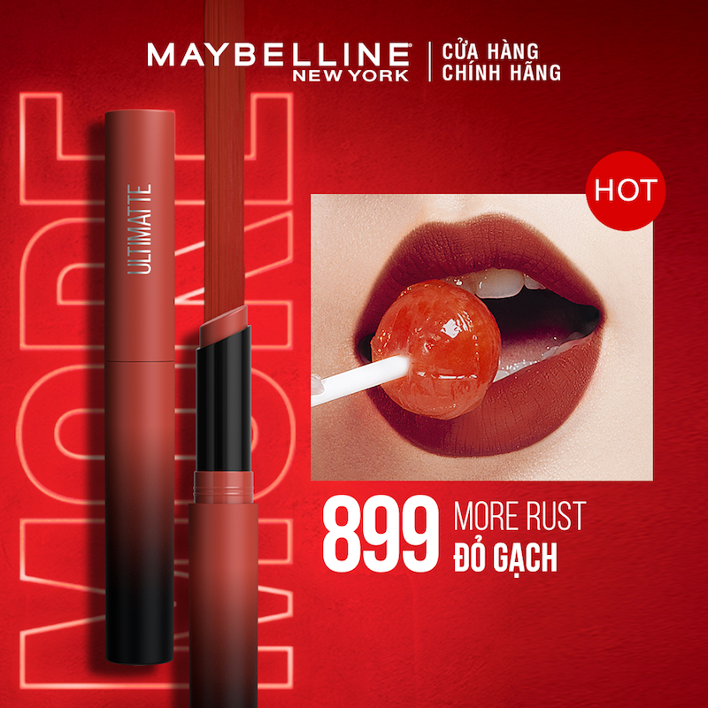 Đỏ gạch - Son Lì Maybelline Mịn Môi Siêu Nhẹ 899 Đỏ Gạch 1.7g